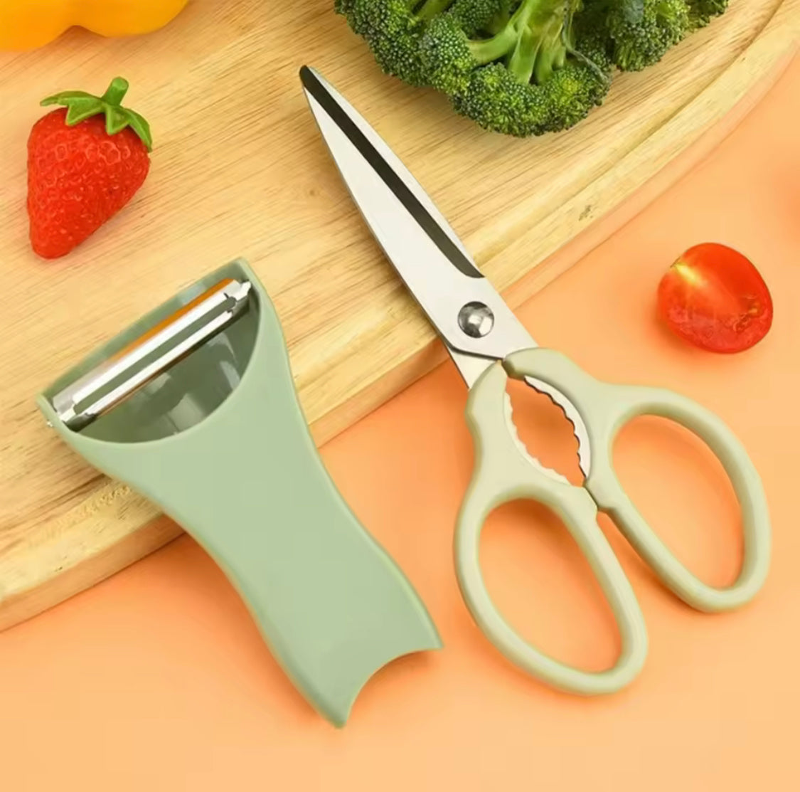 Kitchen Scissors And Peeler Set, Standable Stainless Steel Scissors And Peeler, Vegetable Cutting Scissors, Dryfruit Cutting Scissors And Peeler Kitchen Scissors And Peeler Set, Standable Stainless Steel Scissors And Peeler, Vegetable Cutting Scissors, Dryfruit Cutting Scissors And Peeler